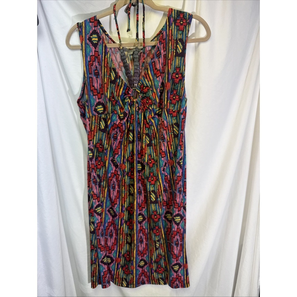 My Collection Printed Sleeveless Summer Dress Size L Detailed Neck Halter neck